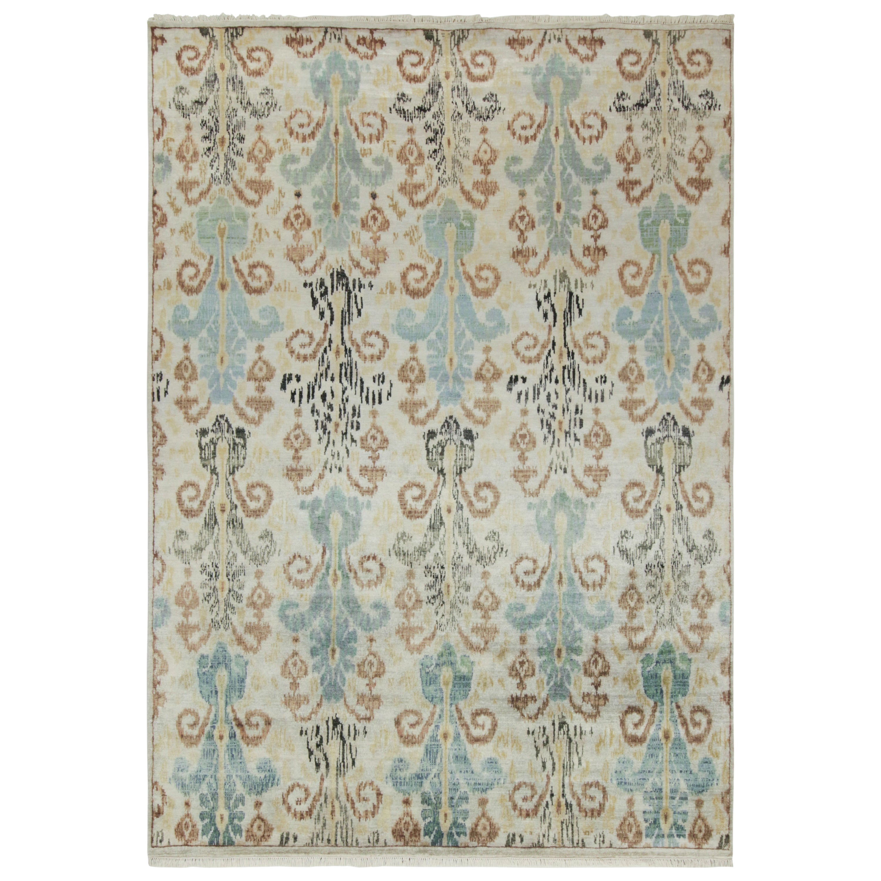 Rug & Kilim’s Classic Ikats Style Rug with Blue, Beige, Brown, Black Patterns For Sale