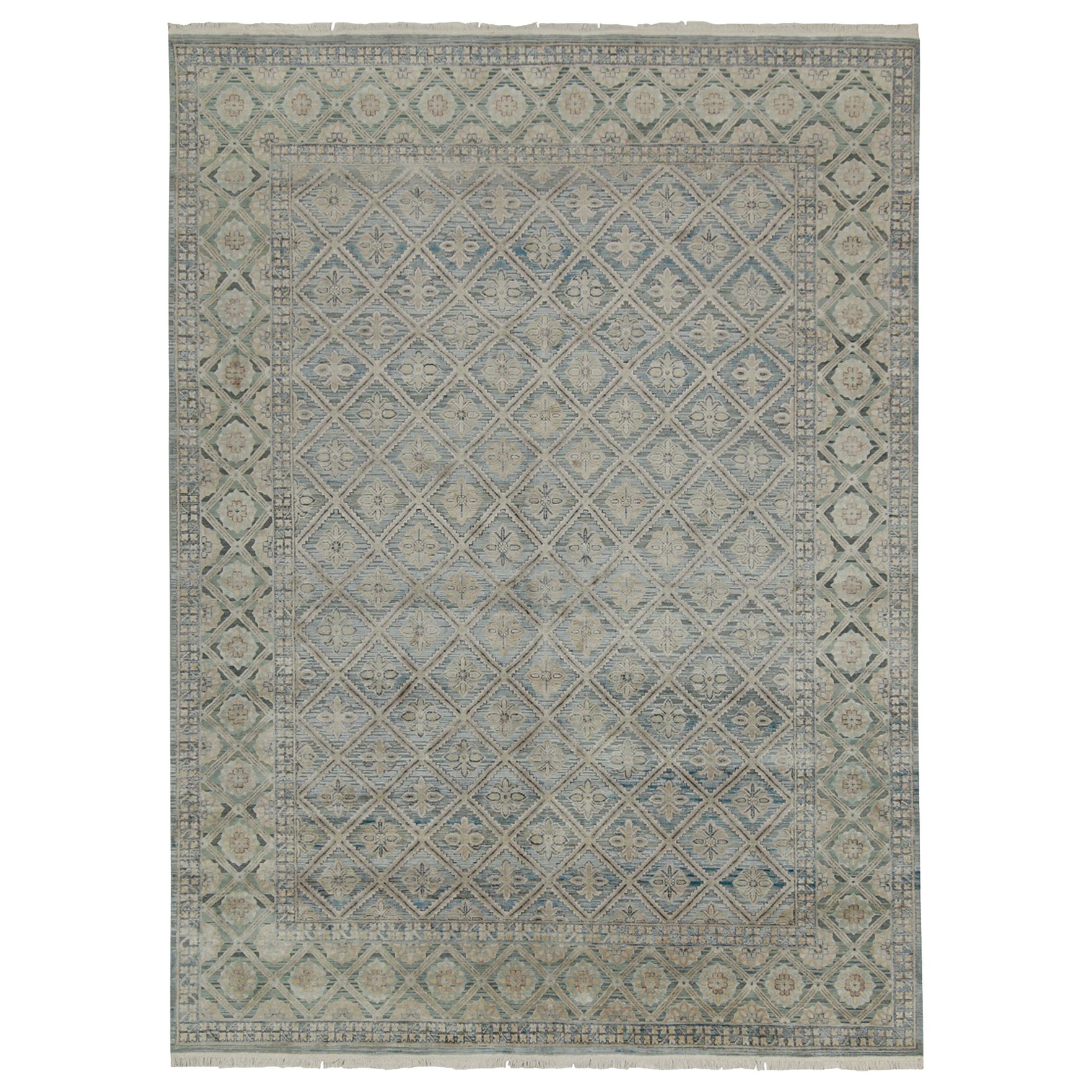 Rug & Kilim's Classic Style Teppich mit grauen und blauen Blumenmustern im Angebot