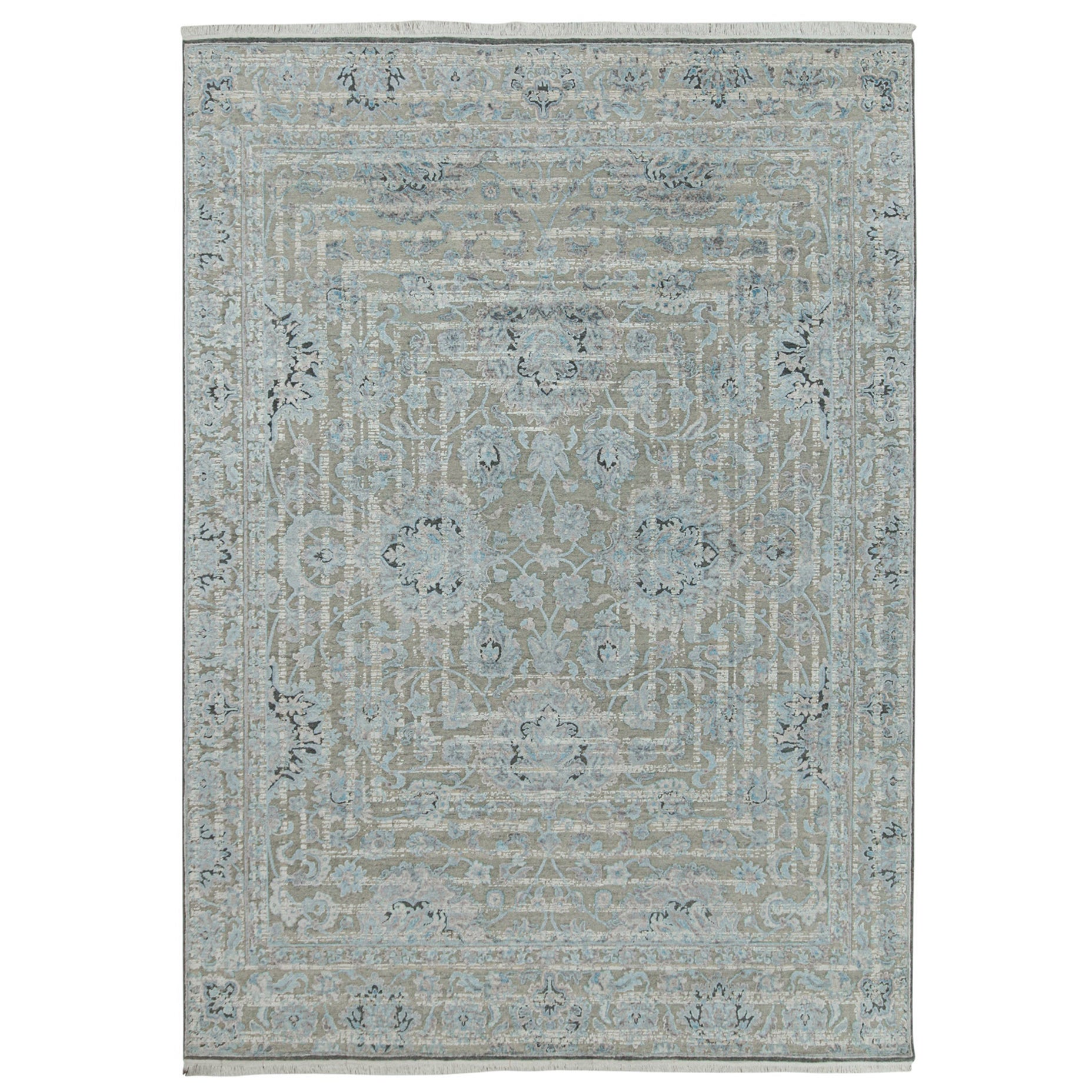 Rug & Kilim’s Modern Classics Rug in Gray With Blue Floral Patterns For Sale