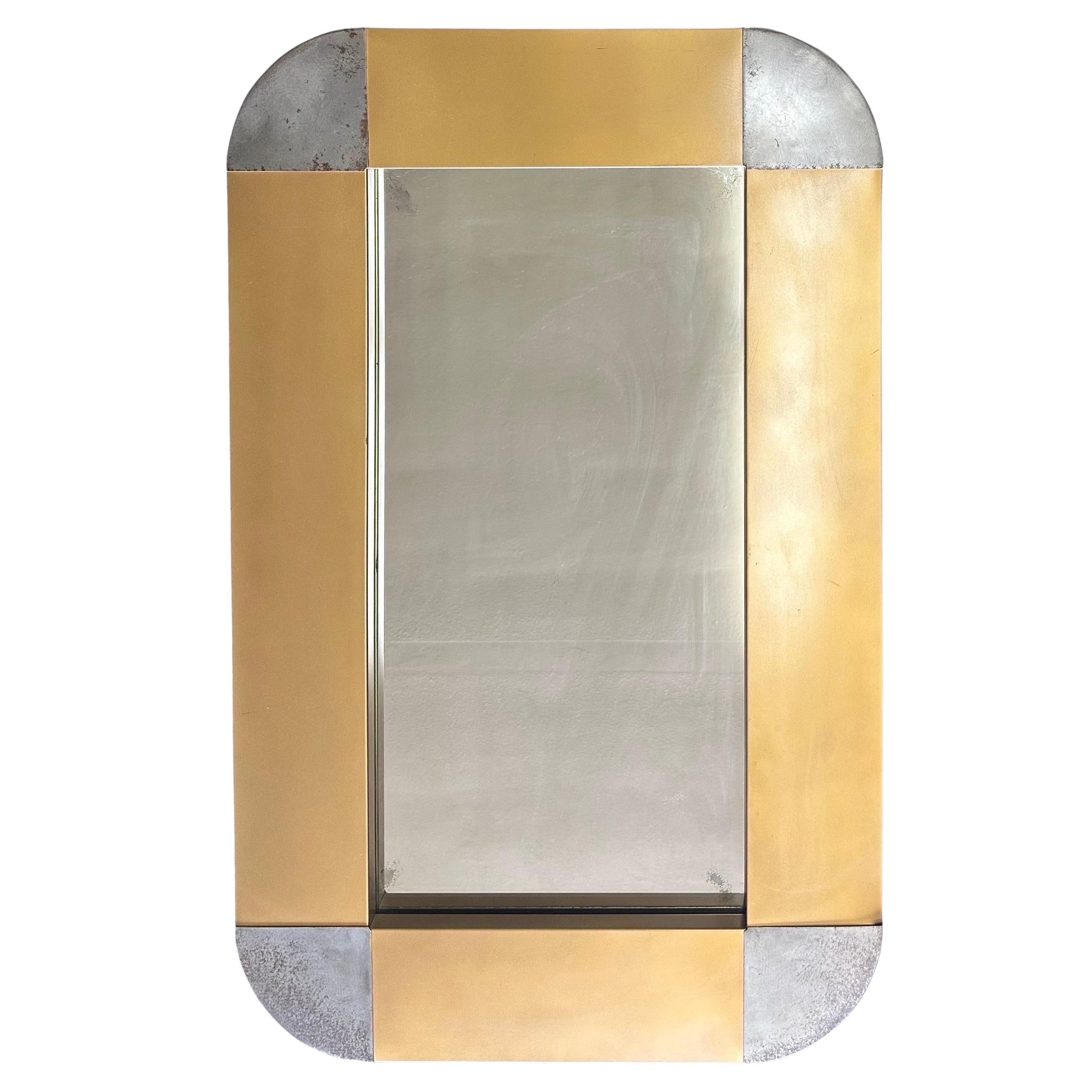 MCM Brass and Steel Rectangle Mirror by Curtis Jere for Artisian House For Sale