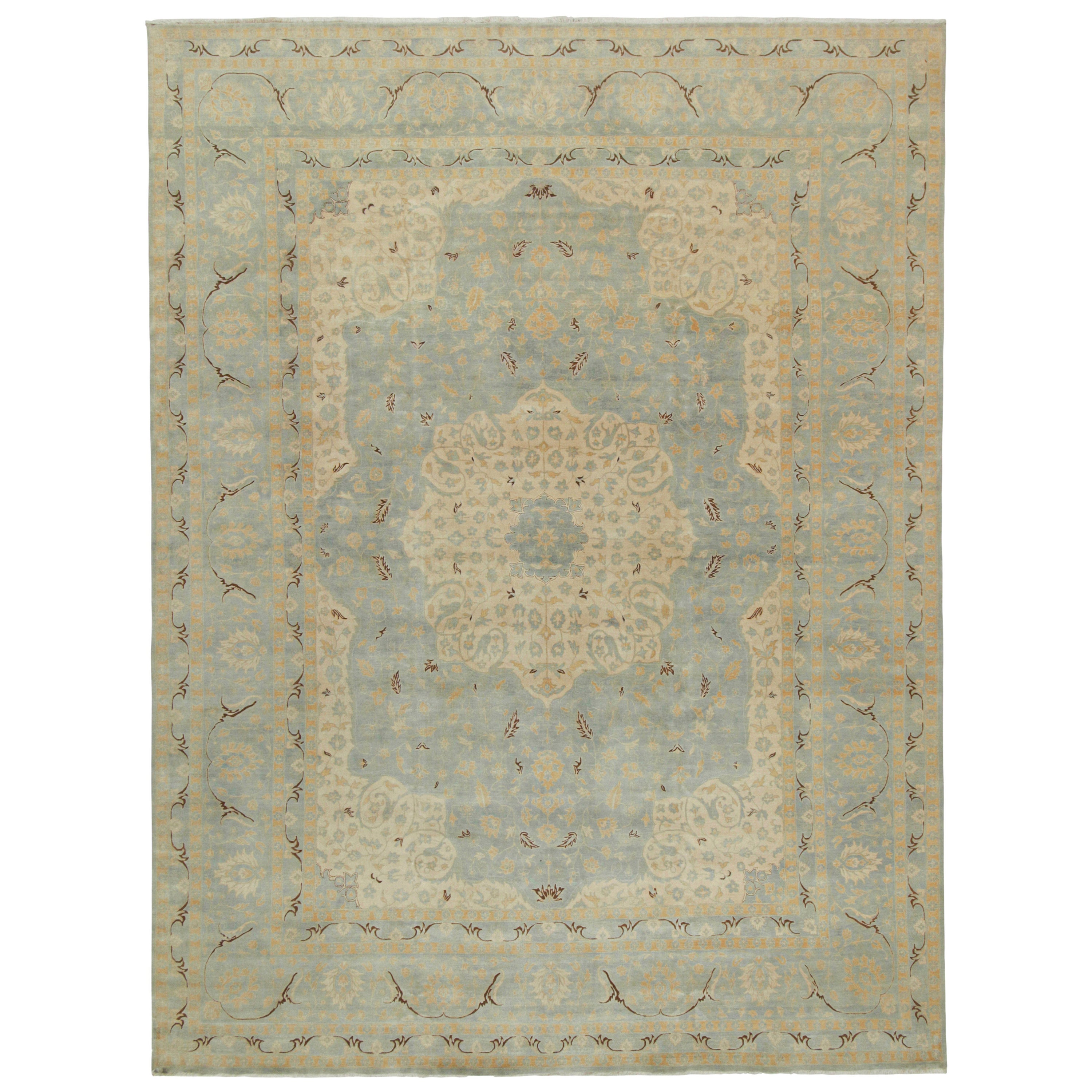 Rug & Kilim's Classic Tabriz style rug in Blue & Beige Floral Patterns For Sale