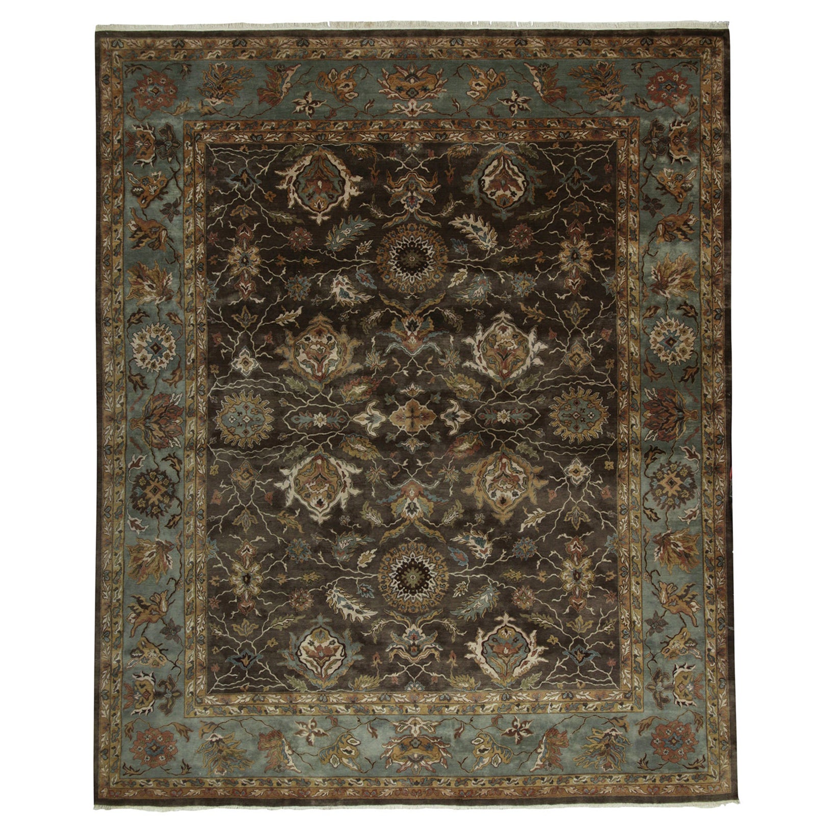 Rug & Kilim’s Classic Tabriz style rug in Brown, Blue and Gold Floral Patterns For Sale