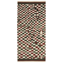 Rug & Kilim’s Moroccan Style Rug in White, Red and Brown Checkered Pattern
