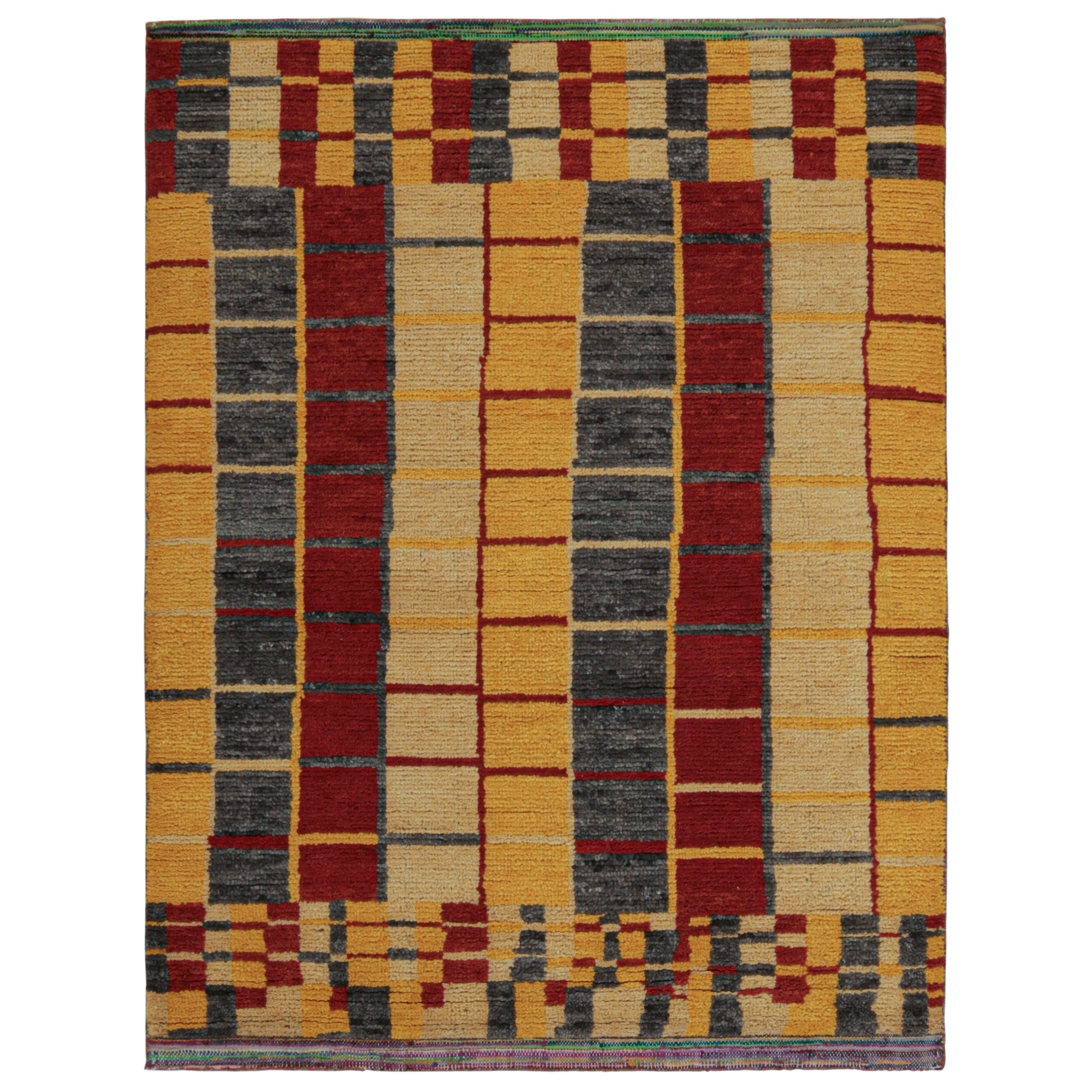 Rug & Kilim’s Moroccan Style Rug in Gold, Gray and Red Tribal Geometric Pattern For Sale