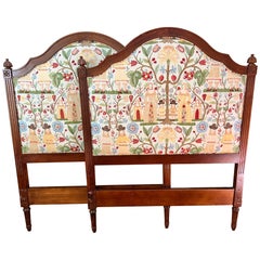 A Pair of Hickory Chair Custom Upholstered Hand Carved Mahogany Twin Headboards