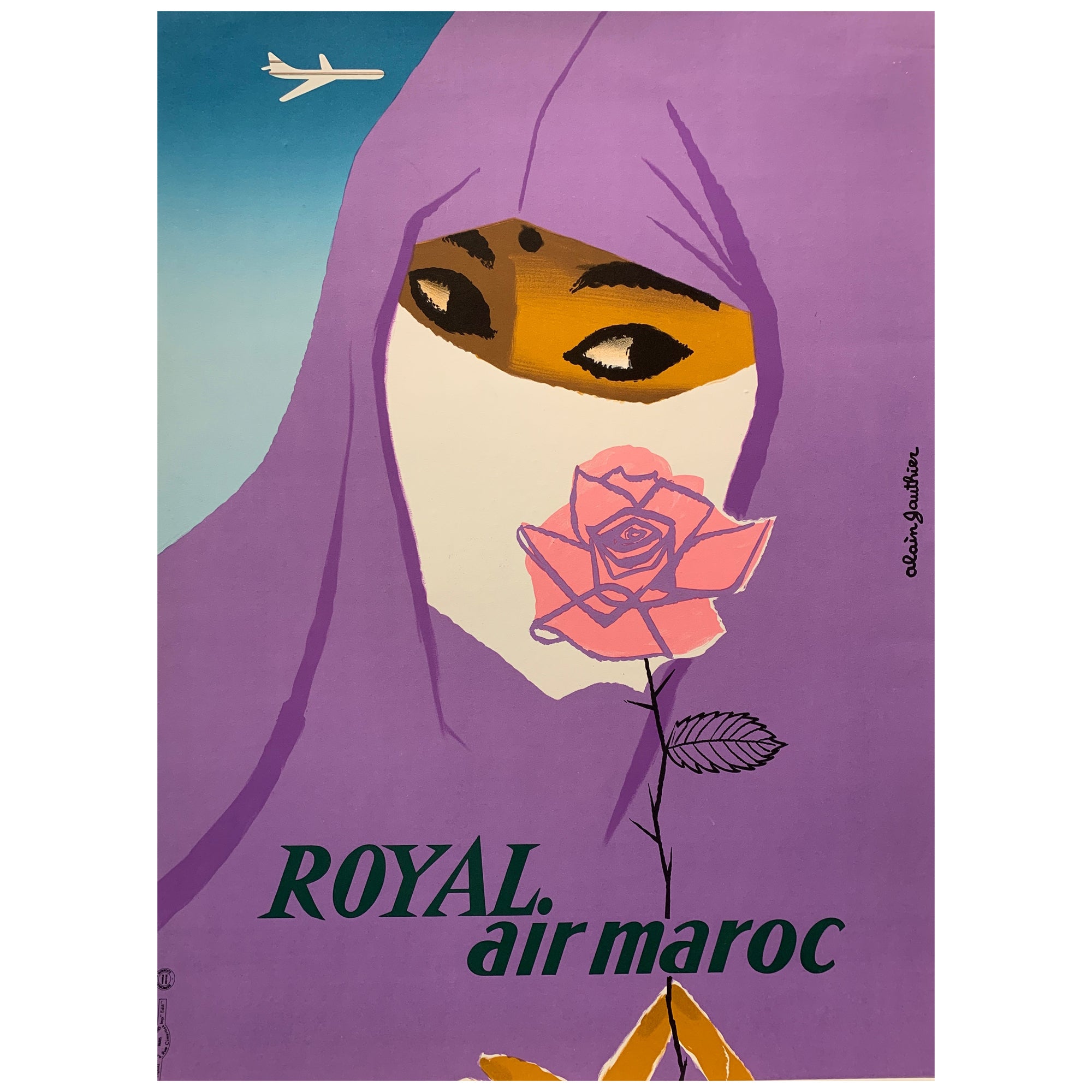 Affiche de voyage originale de Royale Air Maroc, par Alain Gauthier, 1959 