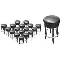 Vintage Black Leather Bar Stools with Chrome Foot Rests