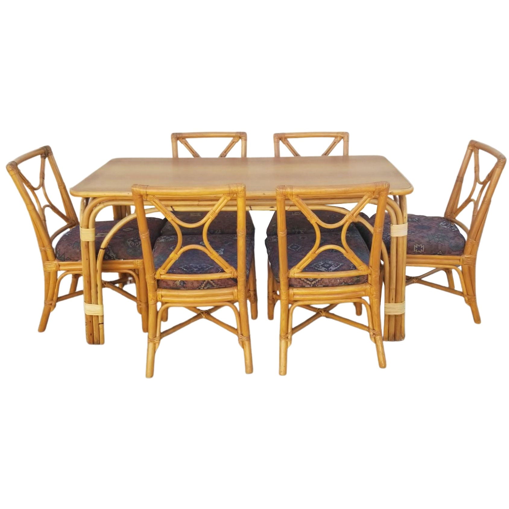 Ficks Reed Restored Rattan Dining Room Table and Chairs Set For Sale