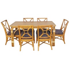 Retro Ficks Reed Restored Rattan Dining Room Table and Chairs Set