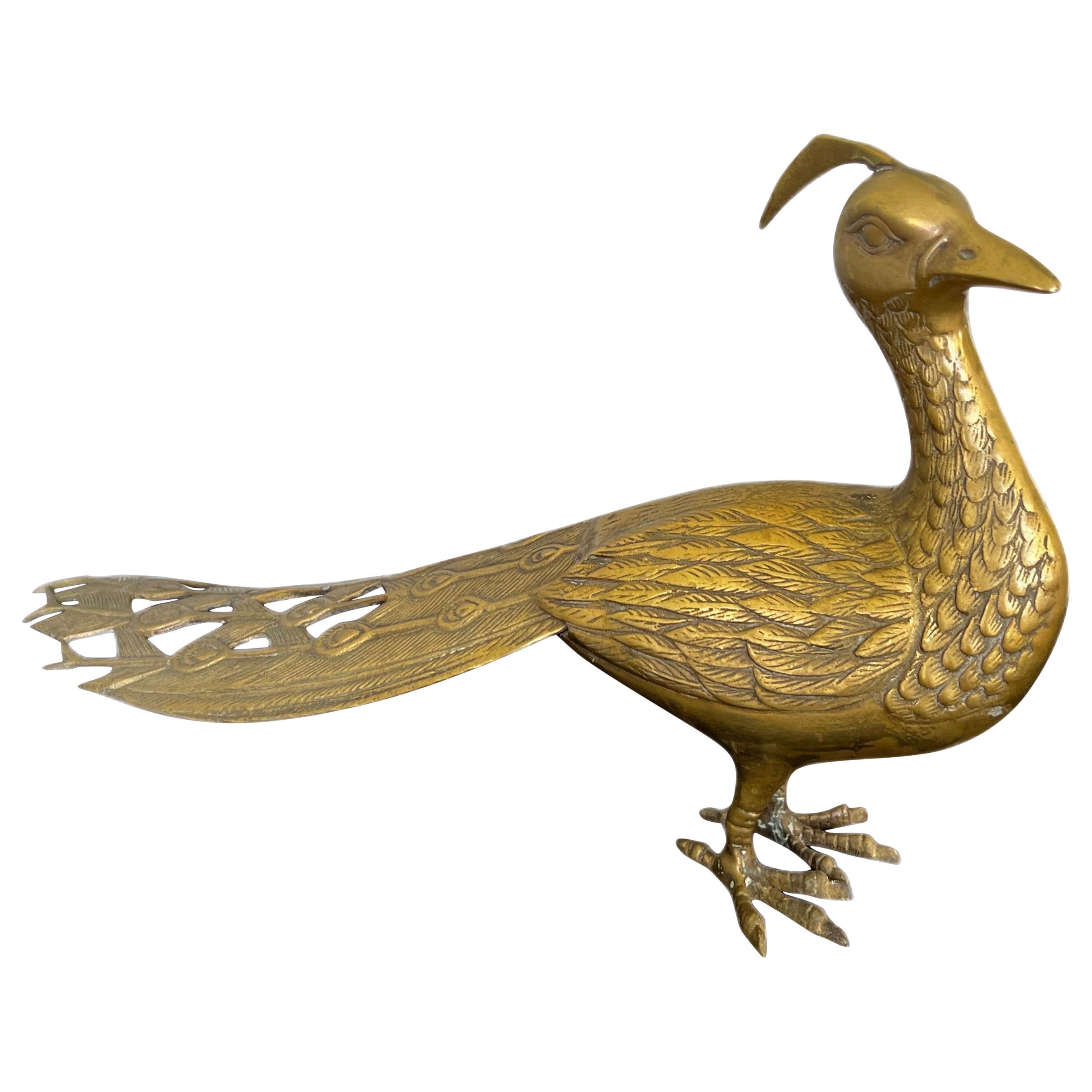 Mid-Century Solid Brass Peacock  
