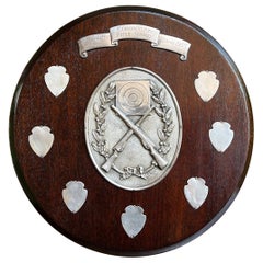 Used English Rifle Gun Shoot Trophy Award Plaque Silver plate Shield c1910