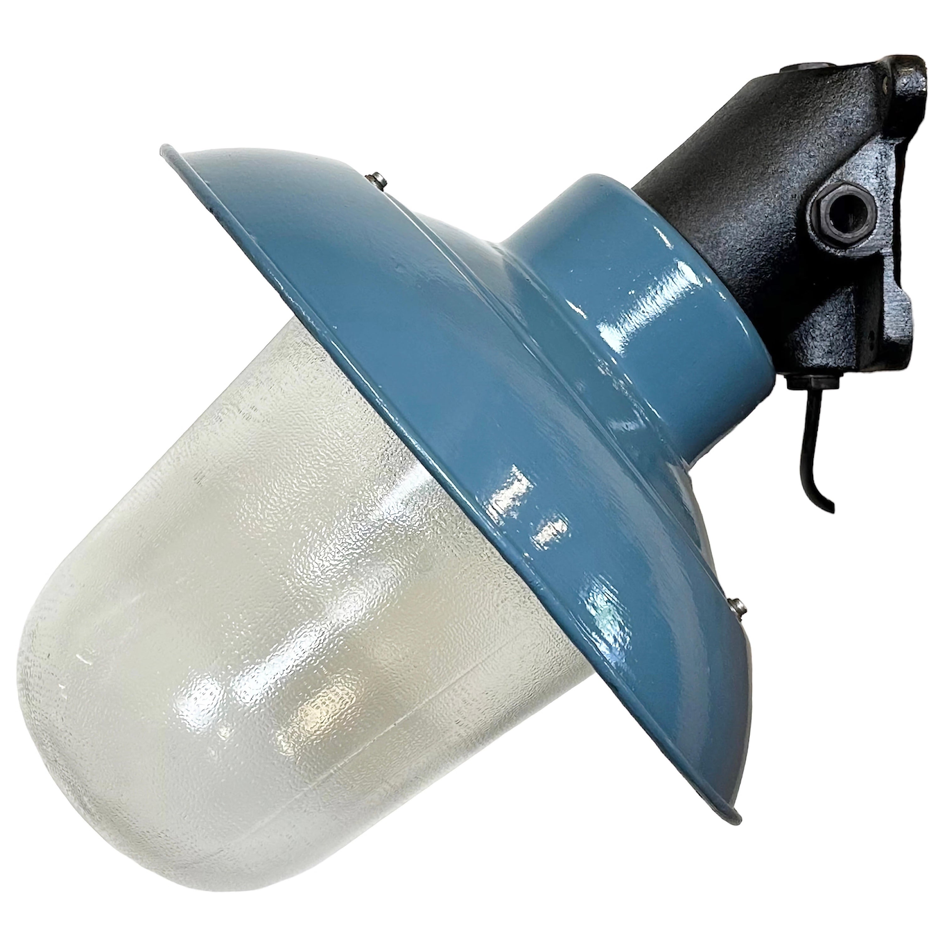 Industrial Blue Painted Factory Lamp Wall Light from Elektrosvit, 1960s For Sale