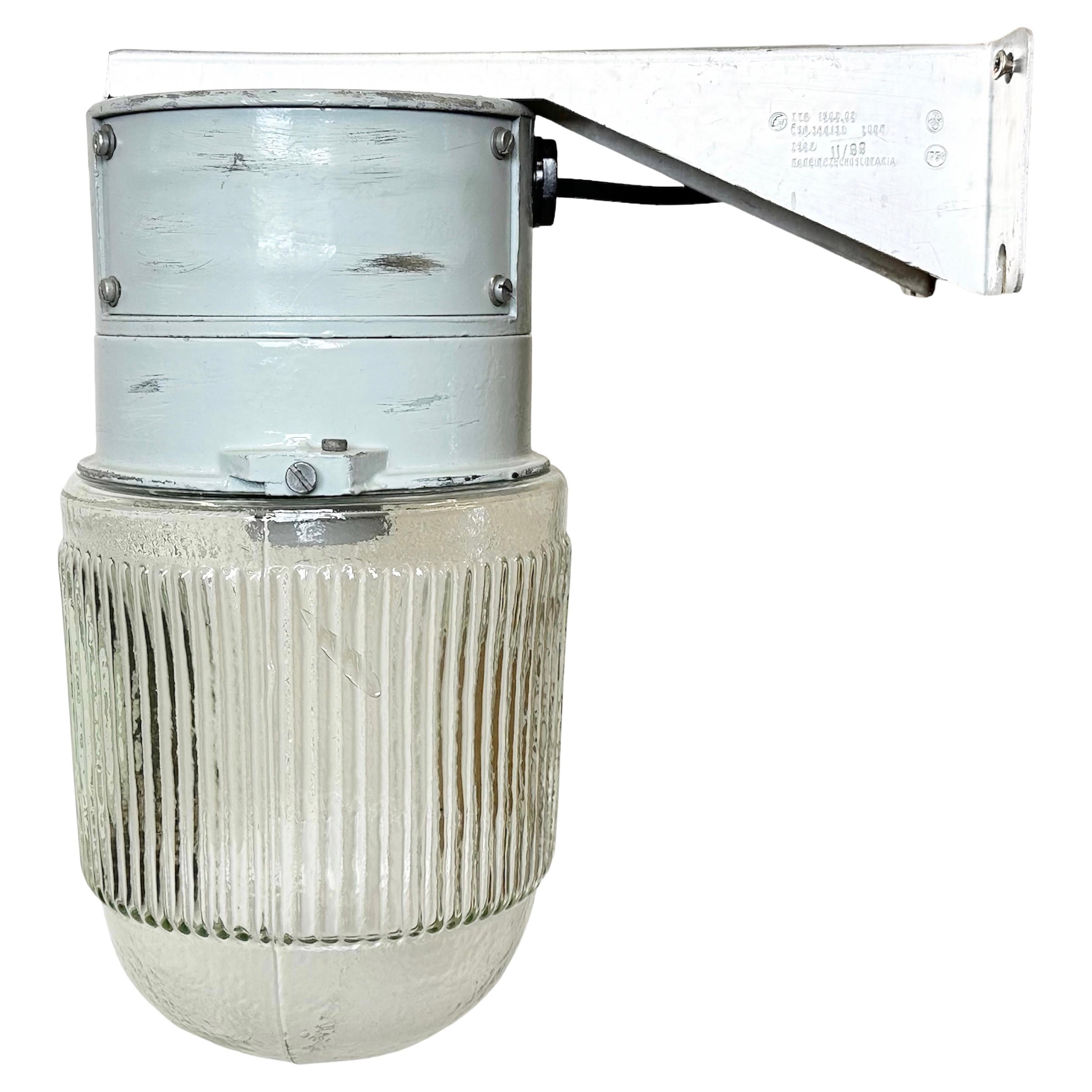 Industrial Aluminium Wall Light with Ribbed Glass from Elektrosvit, 1970s For Sale