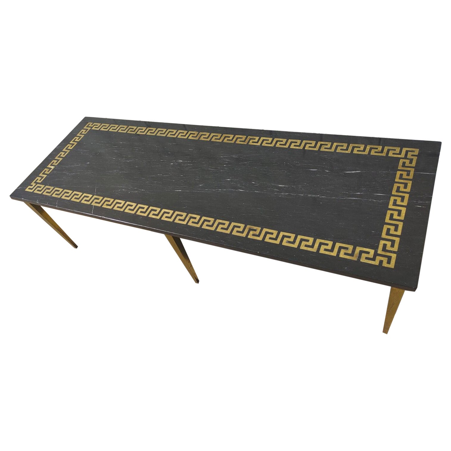 Mid Century Modern Greek Key Marble and Brass Table For Sale
