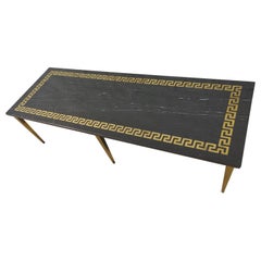 Vintage Mid Century Modern Greek Key Marble and Brass Table