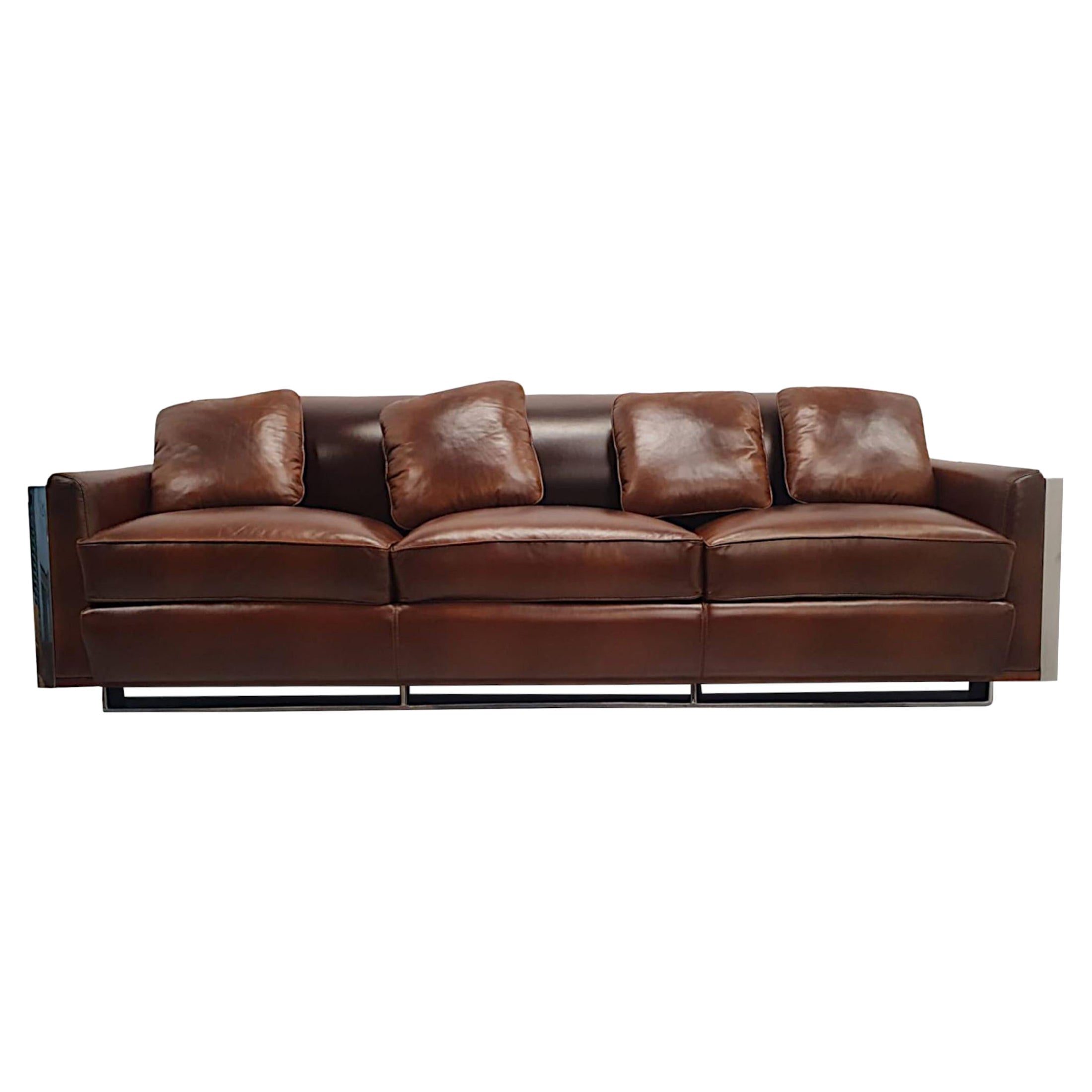 A Fabulous Leather and Chrome Sofa in the Art Deco Style For Sale