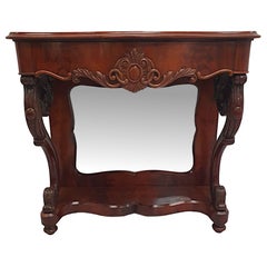  A Very Fine 19th Century Flame Mahogany Mirror Back Console Table 