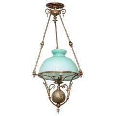 Antique French 19th Century Brass Oil Burning Chandelier