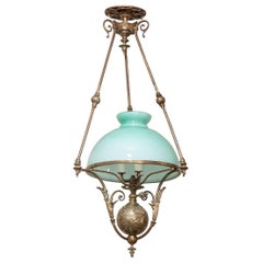 Vintage French 19th Century Brass Oil Burning Chandelier