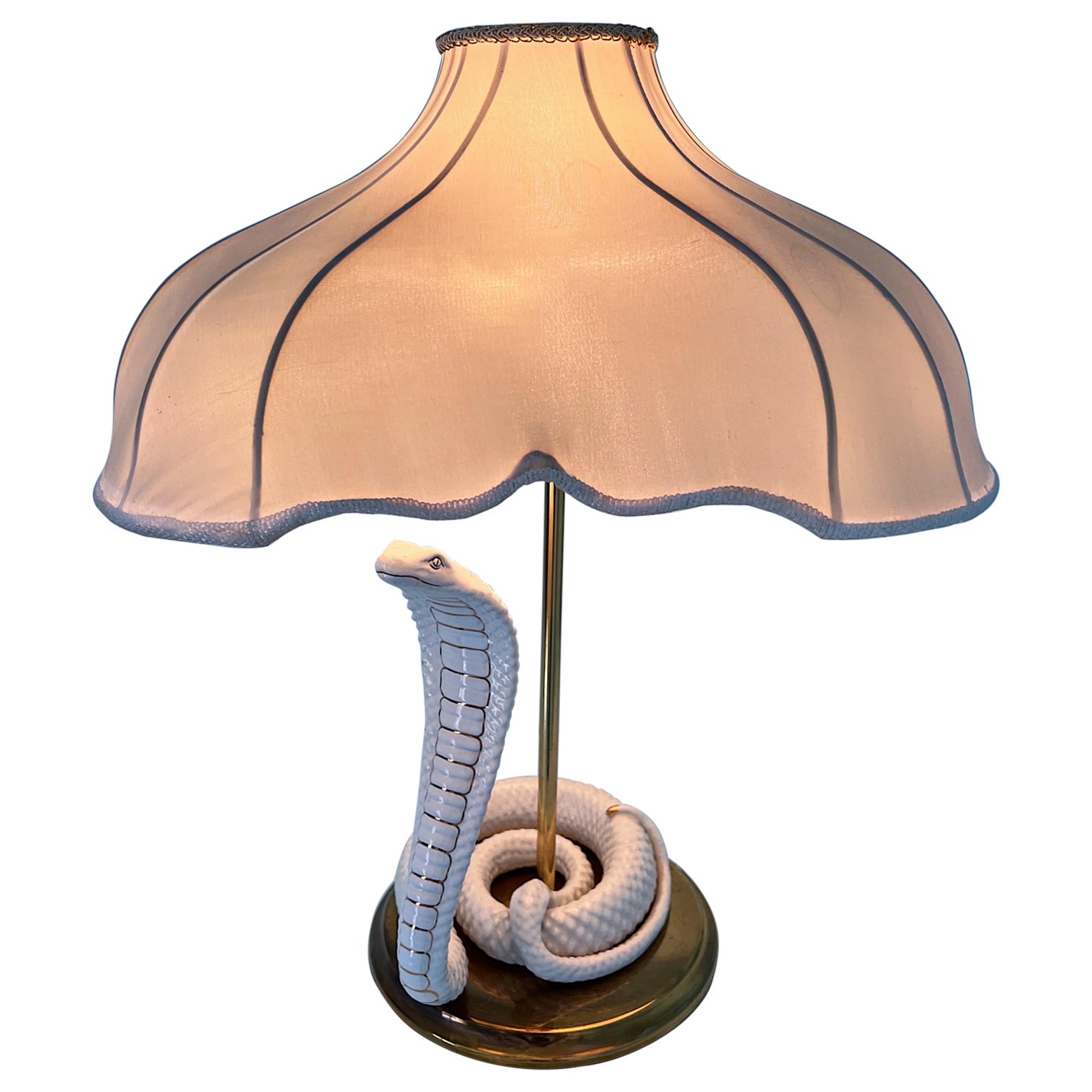 Table light with ceramic cobra designed by Italian manufacturer Ahura, 1960s  For Sale