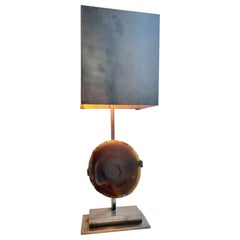 Fine Metal Table Lamp Presenting an Agate Attributed to Ado Chale, Belgium, 1970