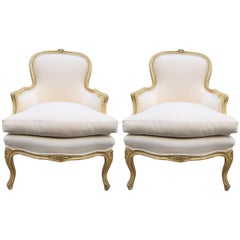 Pair of French Louis XV Style Bergere Chairs