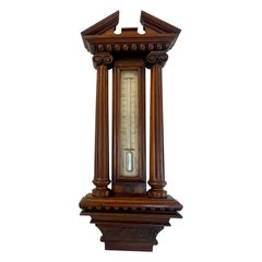 Large Antique Victorian Carved Oak Thermometer