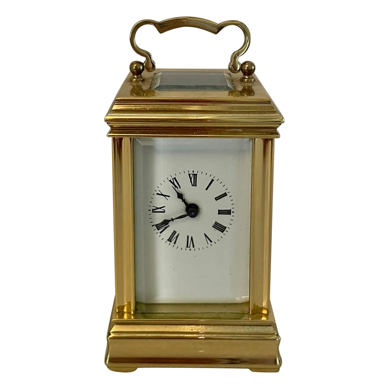 Antique Edwardian French Quality Brass Miniature Carriage Clock  For Sale