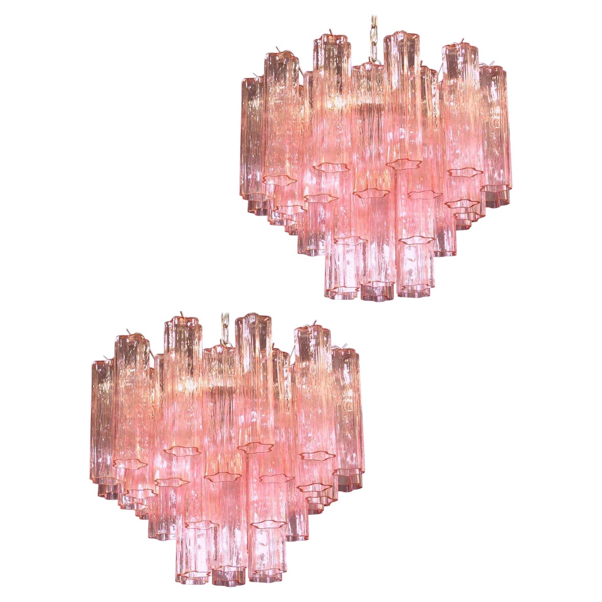 Amazing Pink Tronchi Murano Glass Chandelier For Sale