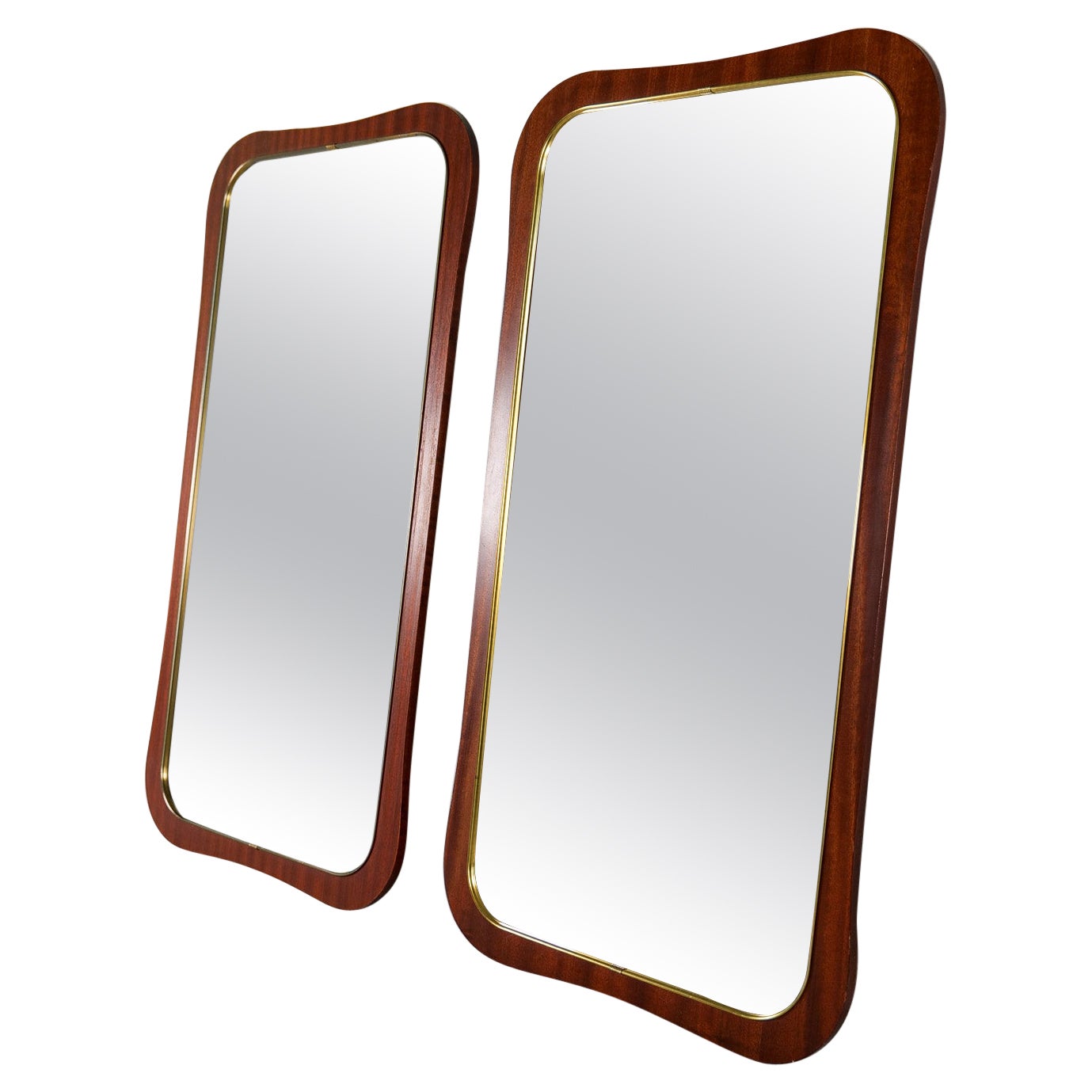 Midcentury Modern Pair of Wood and Brass Mirrors Sweden 1950s For Sale
