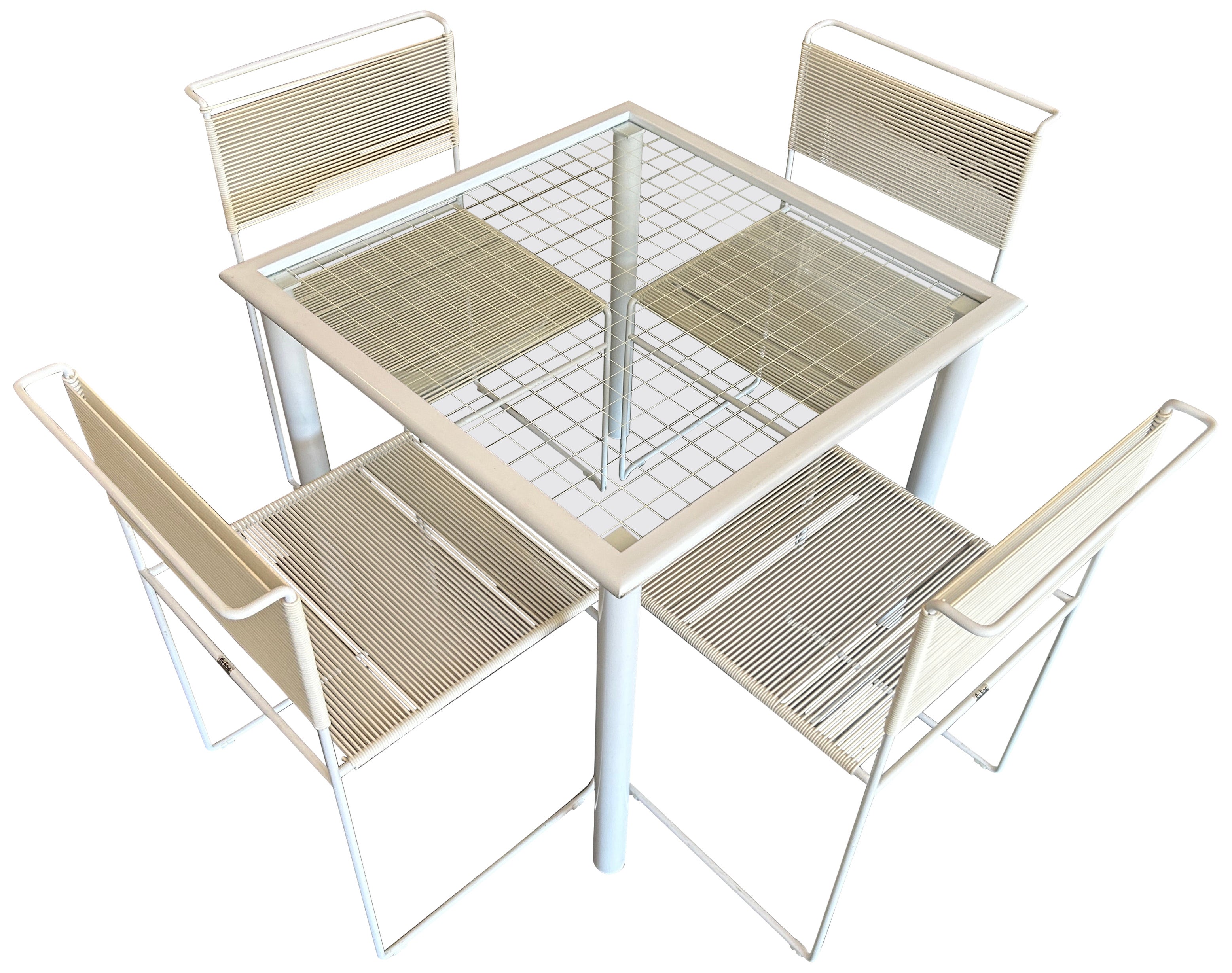 Post modern 1970s 4 Spaghetti chairs & grid table set by Giandomenico Belotti For Sale