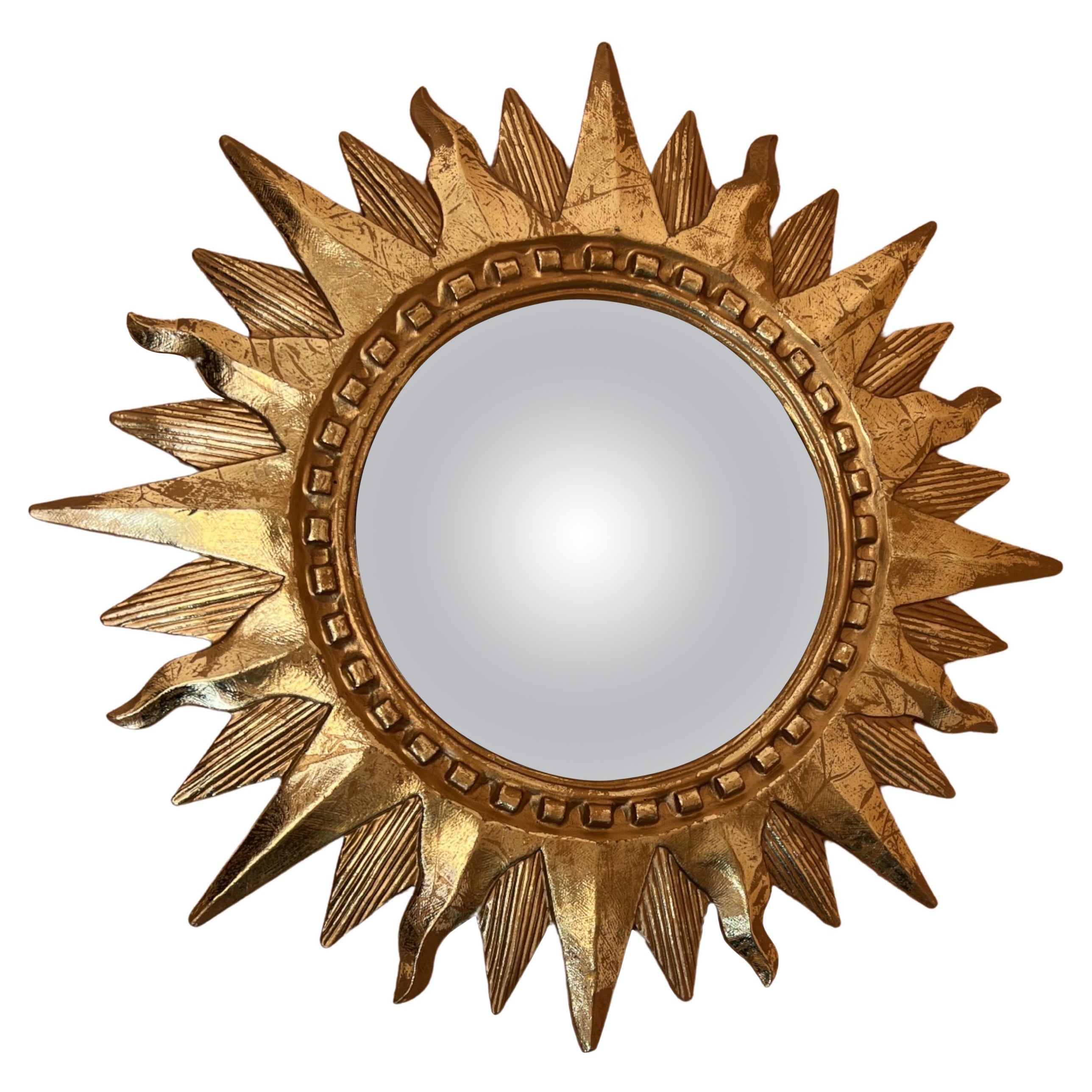 Italian Mid century golden sunburst mirror, 1970s For Sale
