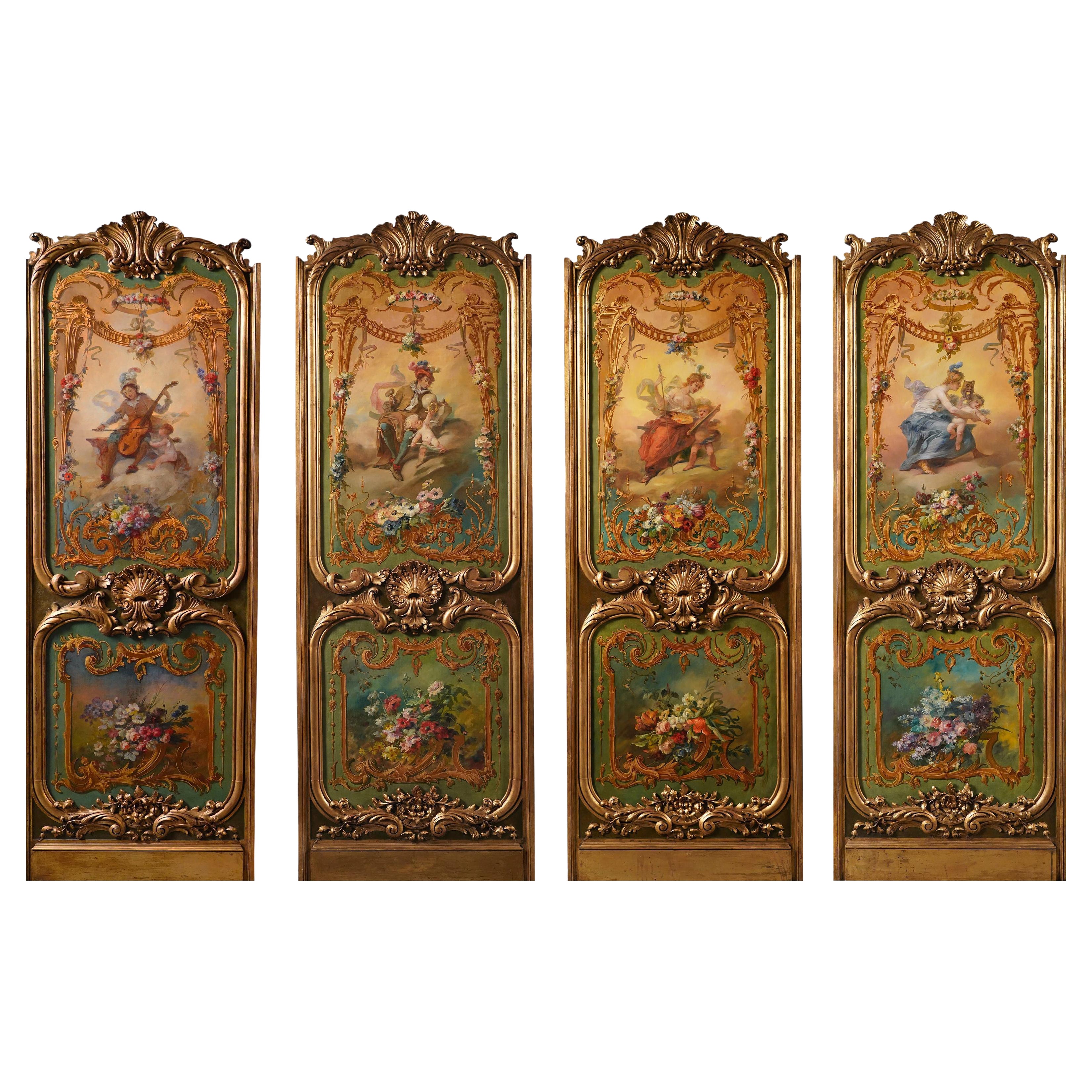 Set of Four Panels decorated with Allegories of art, France, Circa 1865 For Sale