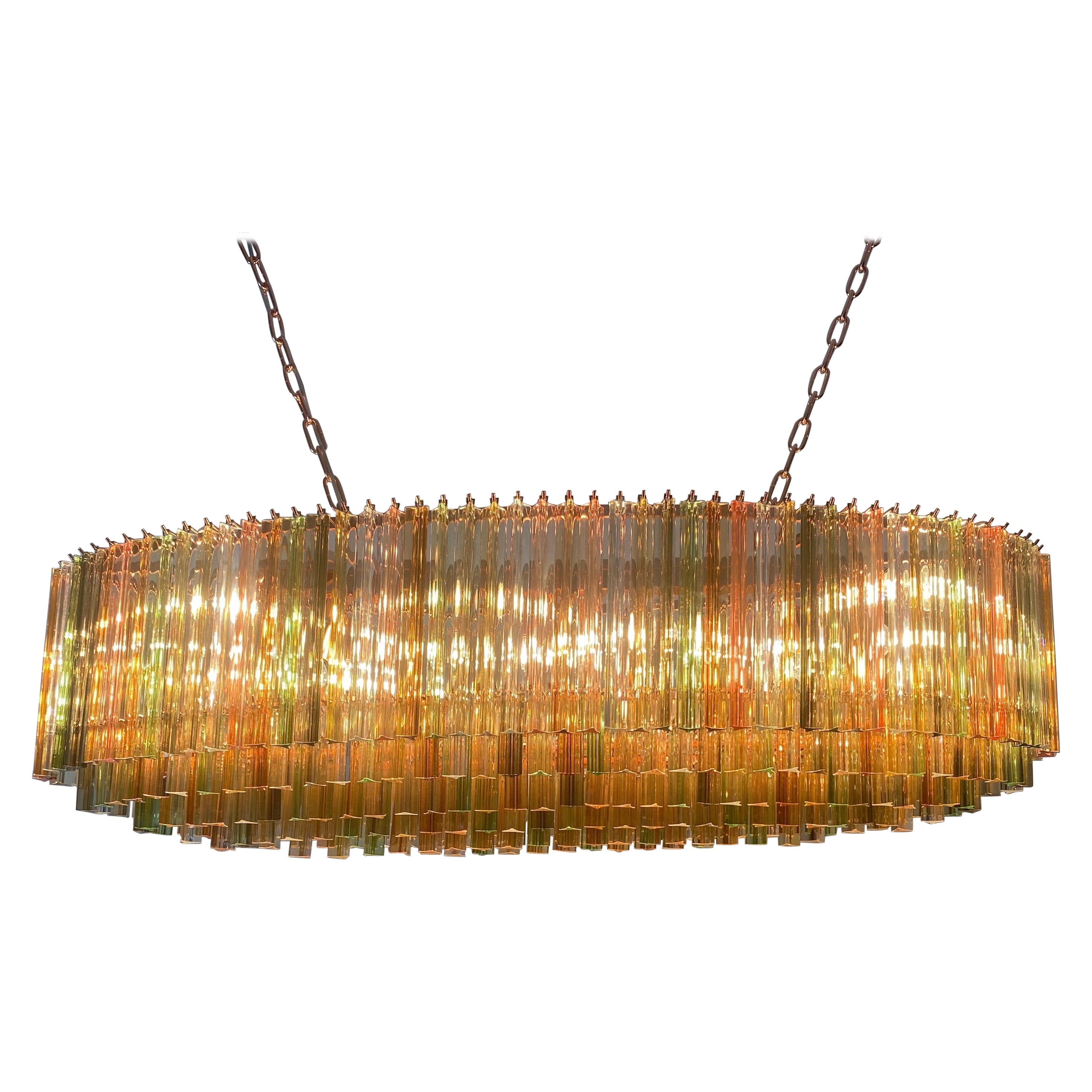 Exceptionnel grand lustre ovale en verre de Murano multicolore Triedi en vente