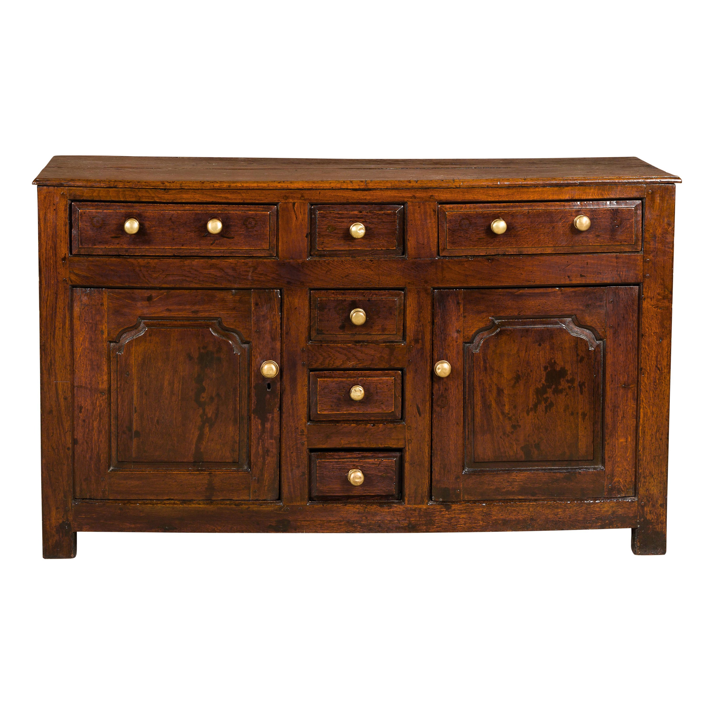 English George III Period 1800s Oak Buffet with Six Drawers and Two Doors For Sale