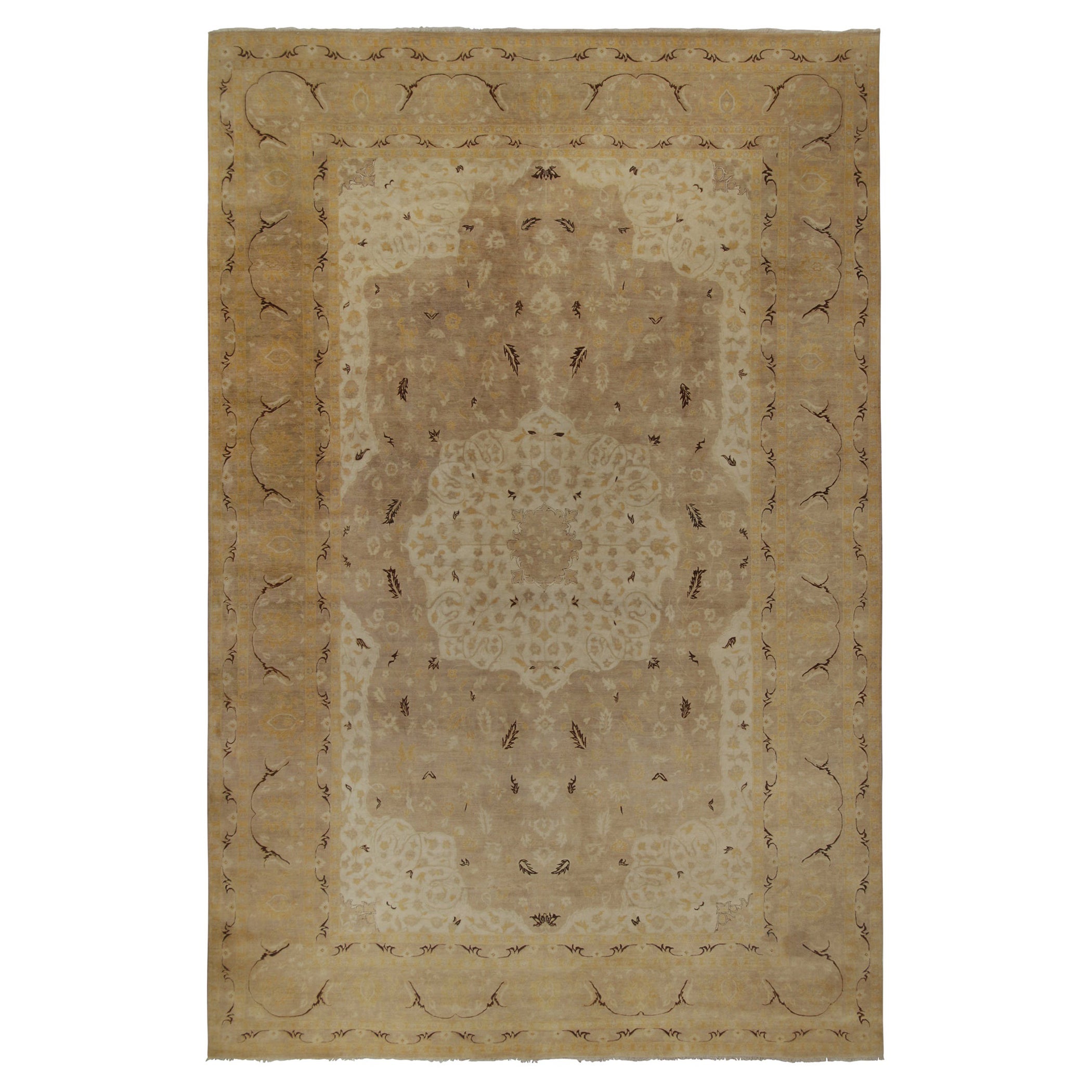 Rug & Kilim’s Classic Tabriz style rug in Beige-Brown and Gold Floral Patterns  For Sale