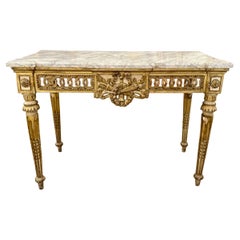 Console italienne Louis XVI sculptée et dorée