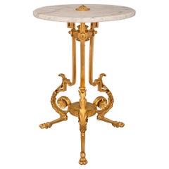 French 19th Century Louis XVI St. Ormolu And White Carrara Marble Side Table