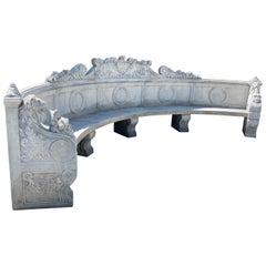 Monumental Italian Semi Circular Large Lime Stone Bench