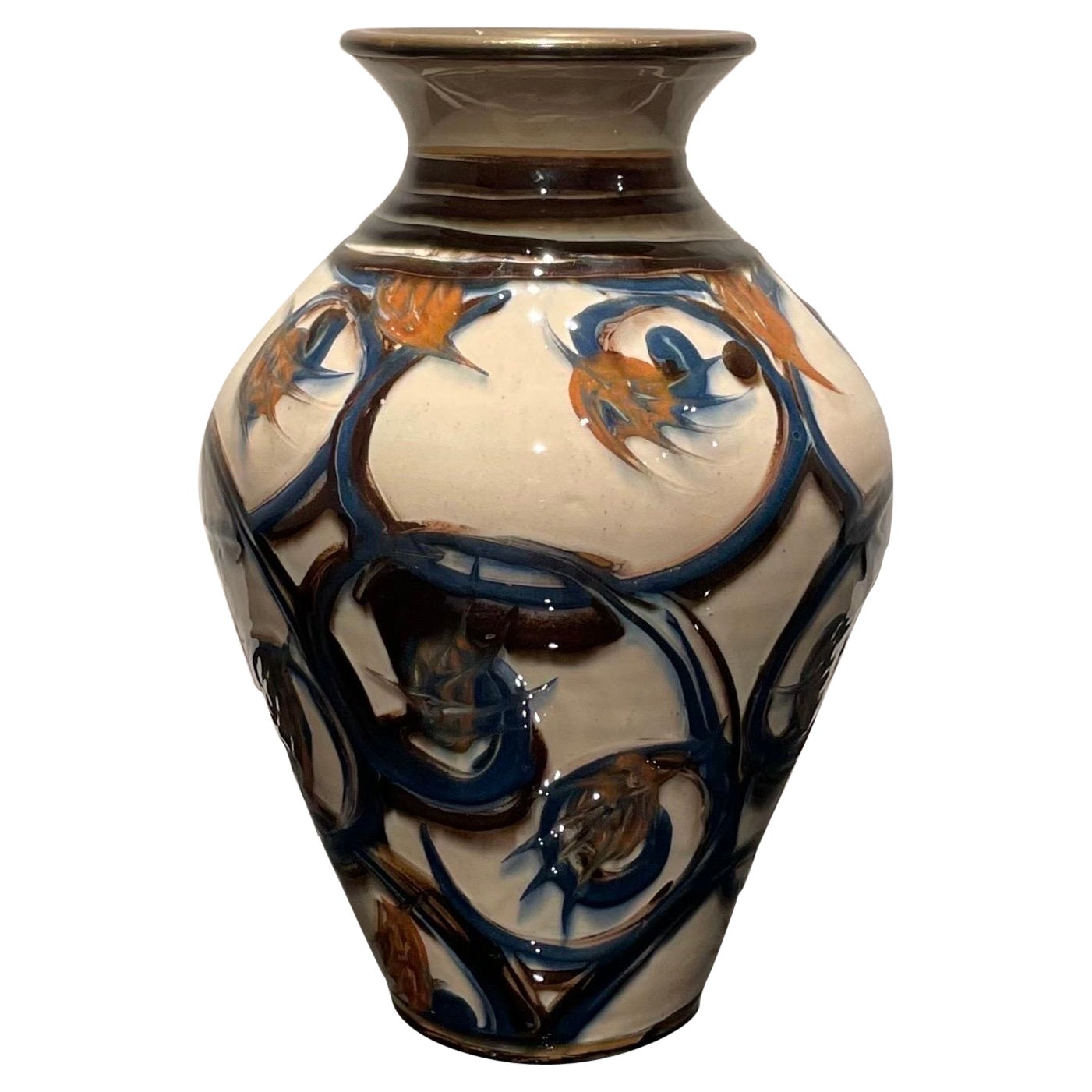 1920s Danish 23 cm Ceramic Vase with Bronze Colored Mouth by Herman Kähler For Sale