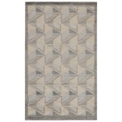 Rug & Kilim’s Scandinavian Style Rug in Ivory, Gray and Blue Geometric Pattern