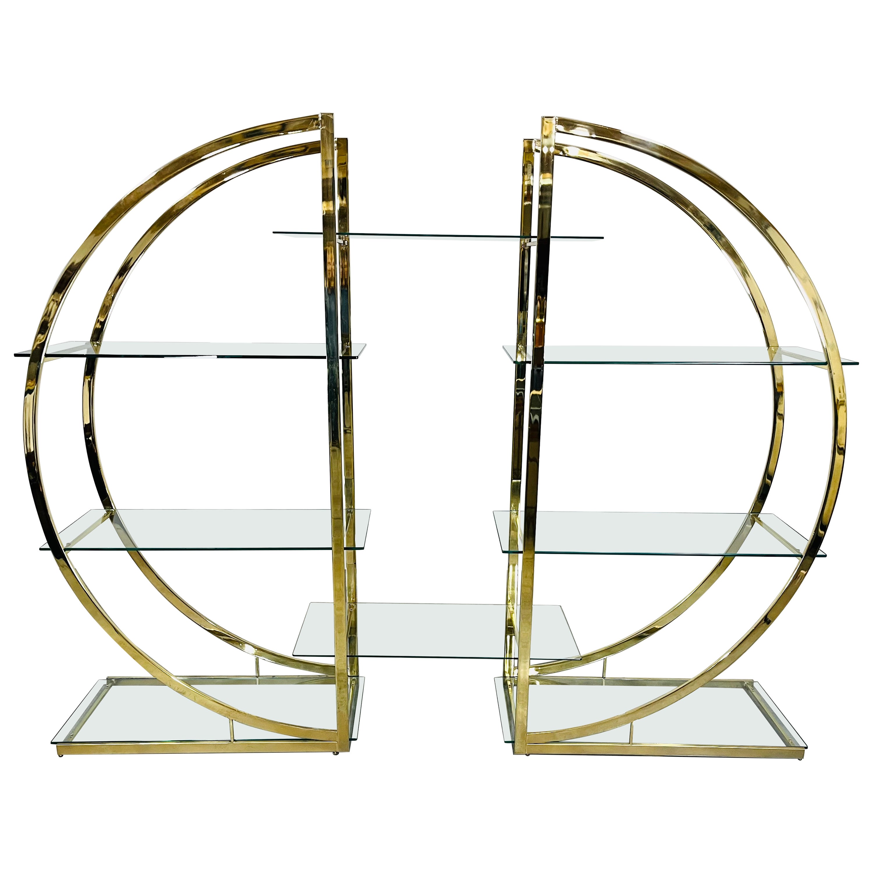 Milo Baughman Style Brass Circle Etagere By DIA  For Sale