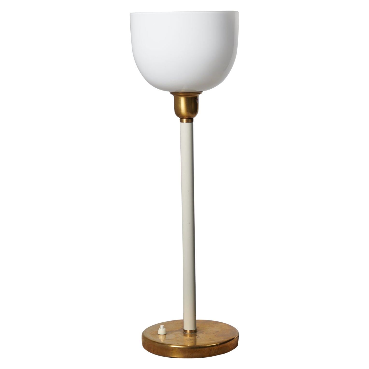 Swedish Modern Brass and Opaline Glass Table Light, Likely Böhlmarks For Sale
