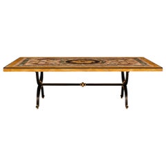 Used Italian 18th Century Pietra Dura Marble, Wrought Iron And Brass Coffee Table