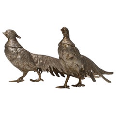 Antique Pair of 1950s Italian Silver Pheasants - Elegant Mid-Century Decor