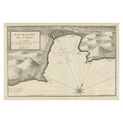 Large Antique Plan of St. Philiou Bay or Sant Feliu Catalonia Spain, circa 1746