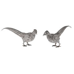 20. Jahrhundert Edwardian Pheasant Salt & Pepper aus massivem Silber, London, ca. 1905