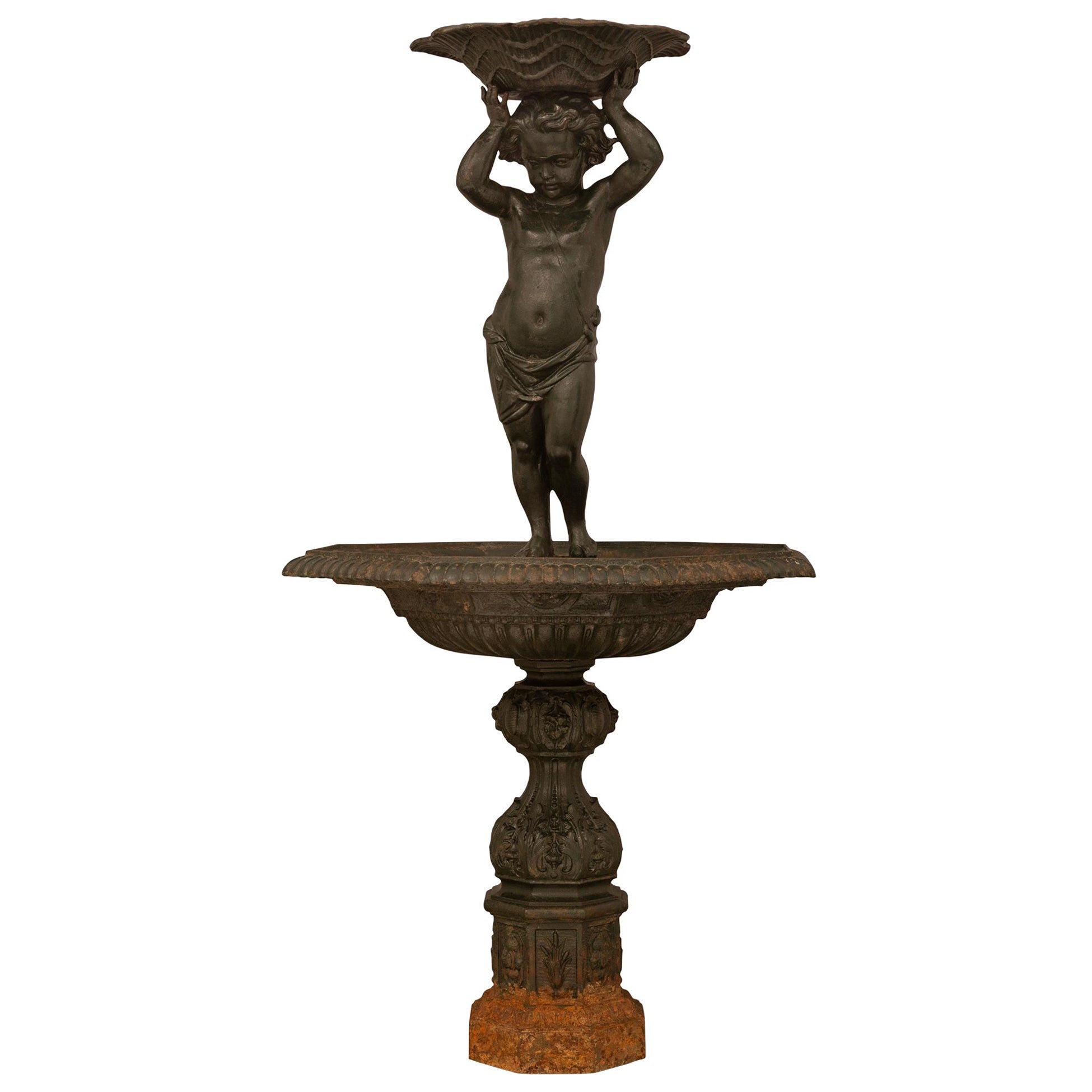French 19th Century Patinated Cast Iron Fountain, Signed Salin Fondeur For Sale