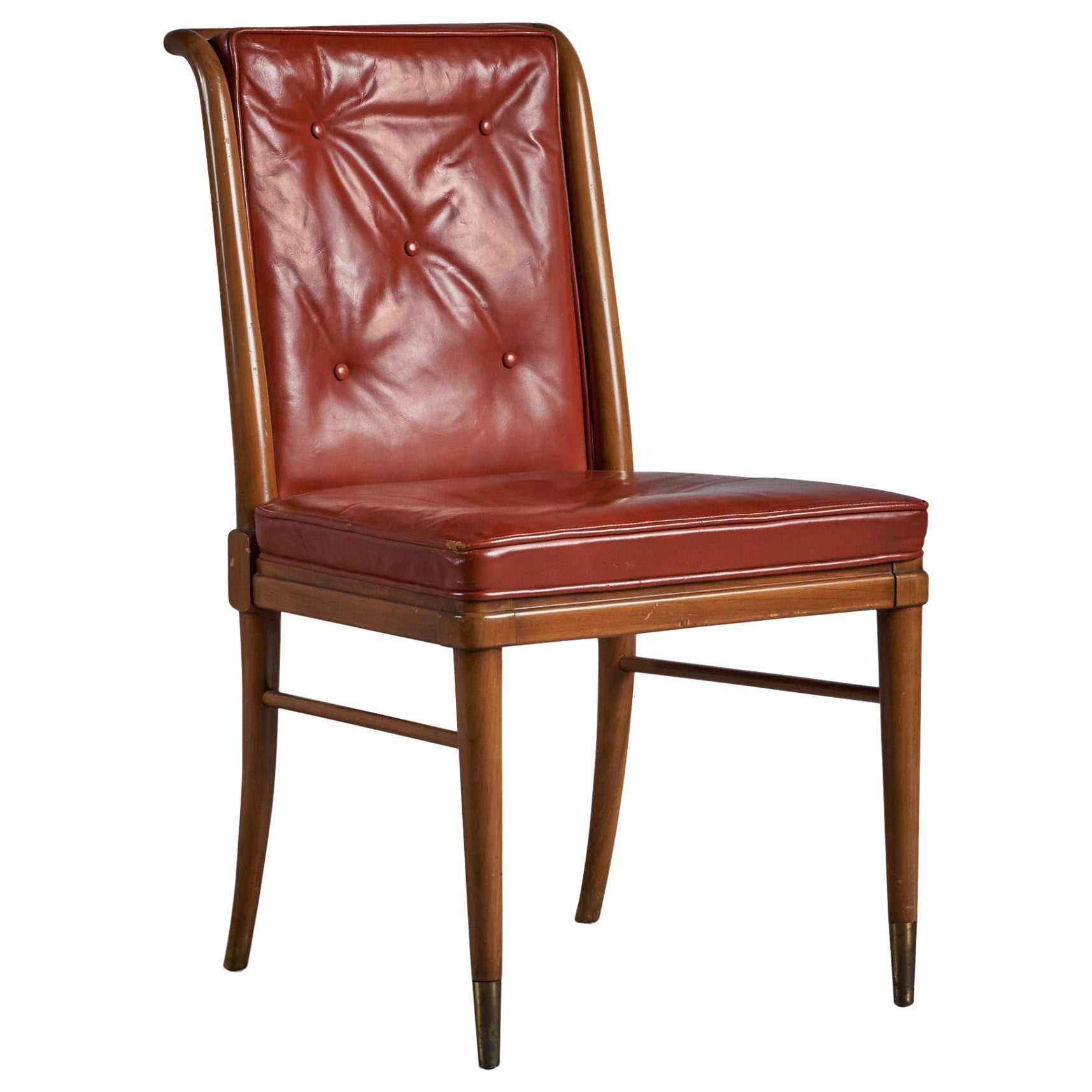 John Widdicomb, Side Chair, Leather, Walnut, USA, 1940s For Sale