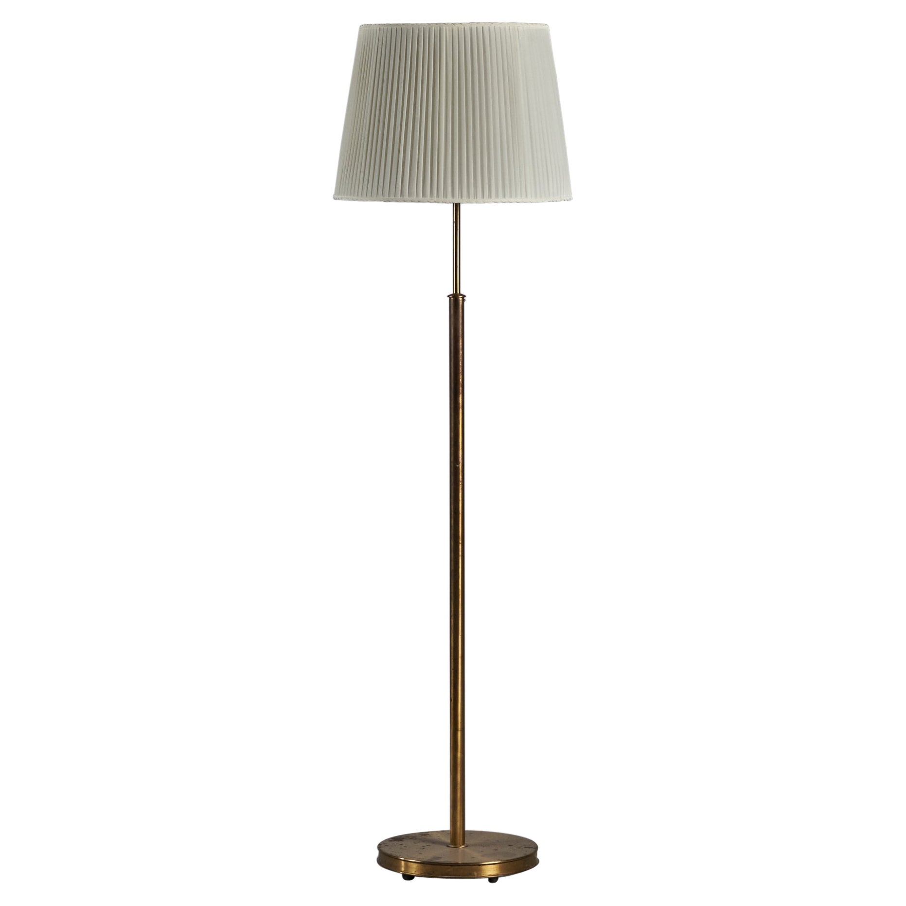 Josef Frank, Floor Lamp, Brass, Fabric, Sweden, 1940s For Sale